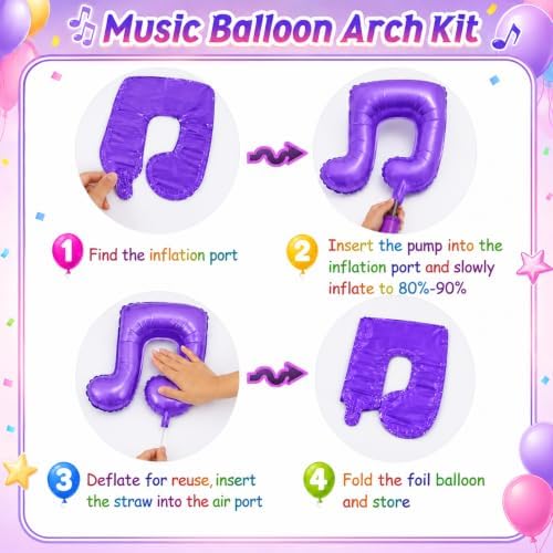 K POP Music Birthday Decorations, 162Pcs Pink Purple Balloon Garland Arch Kit with Music Note, Disco Ball, Checkered Heart, Lightning and Star Foil Balloons for Movie Singer Theme Party - Image 5