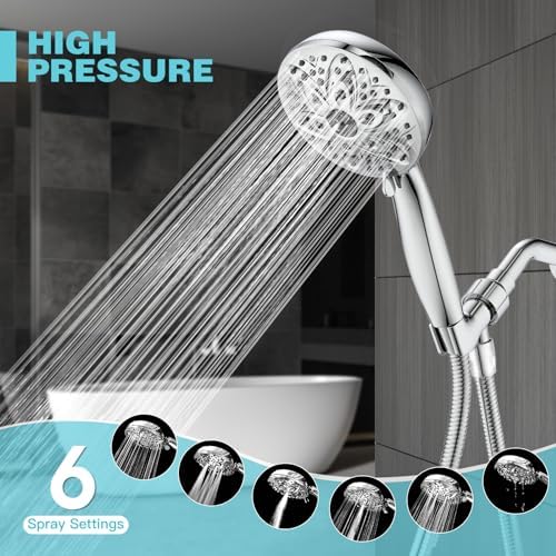 JDO High‑Pressure 6‑Setting Handheld Shower Head, 4.7 Inch Chrome Premium - Image 4