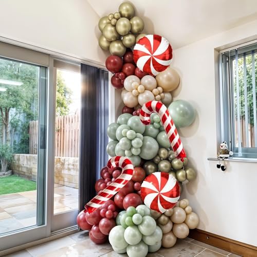 Christmas Balloon Garland Arch Kit, 111PCS Red Green Gold White Balloons with Lollipop Candy Cane Mylar Foil Balloon Arch for Xmas Party Holiday Wedding Birthday New Year Decorations - Image 6
