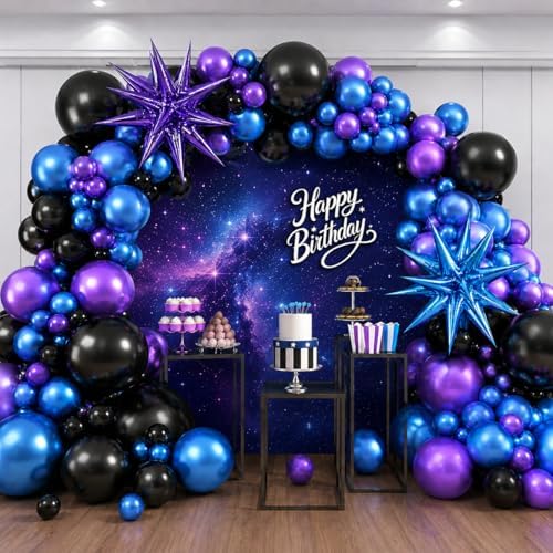 Black Purple Blue Balloon Arch Garland Kit Metallic Latex Foil Balloons - Image 2