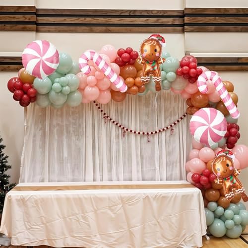 Gingerbread Christmas Balloon Arch Kit, 125PCS Pink Green Brown Holiday Balloon Garland with Gingerbread Man House Foil Balloons for Xmas Party Nutcracker Christmas New Year Birthday Decorations - Image 5