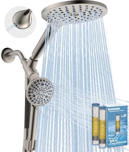 MakeFit Dual Filtered Rain Shower Head Combo, High Pressure Handheld Shower Head with Adjustable Bar - Rainfall Shower Head And Showerhead with Filter for Hard Water - Removes Chlorine(Brushed Nickel) by MakeFit