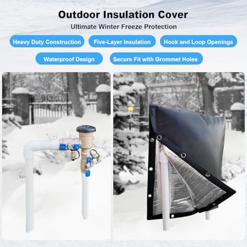Backflow Insulation Cover for Winter Freeze Protection, Waterproof Five-Layer Design with Grommet Holes,Outdoor Pipe and Sprinkler Cover, 30''W x 24''H- Black - Image 2