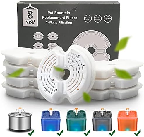 Cat Water Fountain Filter, Multiple Filtration Pet Water Fountain Replacement Filter,8 Packs of Cotton Activated Carbon Cat Fountain Filter (Filter 8 Pack) by OYESauto