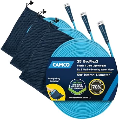 Camco EvoFlex2 25-ft Drinking Water Hose - RV Drinking Water Hose Reinforced with Fabric & Ultra Lightweight - Contains No Lead, No BPA & No Phthalate - Abrasion Resistant (22577) (Pack of 3) by Camco