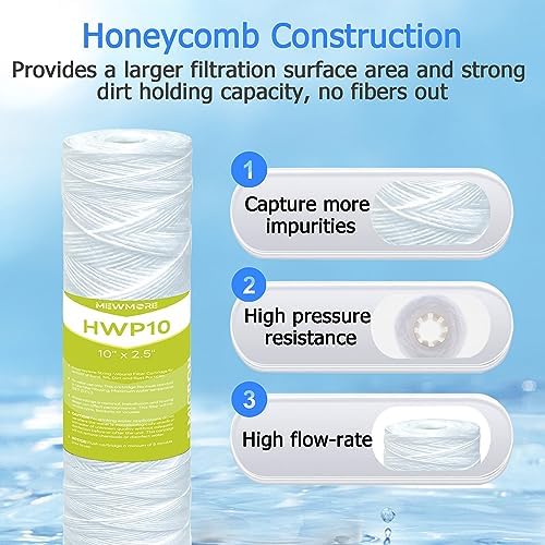 5 Micron Whole House Water Filter Cartridge, 10" x 2.5", 6-Pack - Image 3