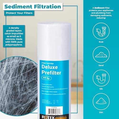 Rotek Water Systems Whole House Water Filtration Set | 3-Stage Water Filter System | 1SED, 1KDF, 1ACB | Clean Water | Sediment, Carbon Block, & Heavy Metal Filter | 1 Year Supply | 20 Inch - Image 2