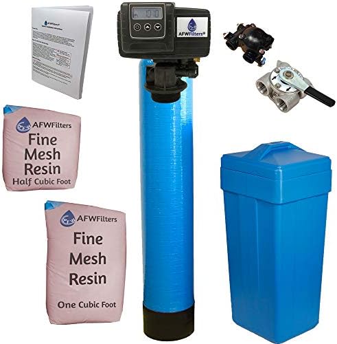 AFWFilters 1.5 Cubic Foot (48k) Whole Home Iron Pro Water Softener with Fine Mesh Resin, 3/4" Stainless Steel FNPT Connection, and Blue Tanks by Abundant+Flow+Water+Systems