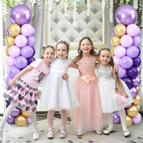 Purple and Gold Balloon Column Stand Kit Set of 2 for Floor - Image 2