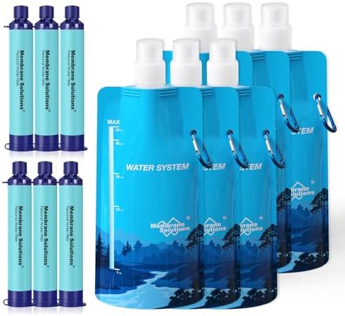 Membrane Solutions Squeeze Water Filtration System, Survival Water Purifier Kit, Portable Backpacking Gear for Hiking Camping Travel(6+6) by MembraneSolutions