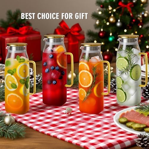 GLASKEY 74oz Square Glass Pitcher with Lid and Handle for Fridge,Borosilicate Glass Carafe for Hot or Cold Drink, Large Jug for Iced Tea,Coffee,Juice,Homemade Beverage (Gold) - Image 2