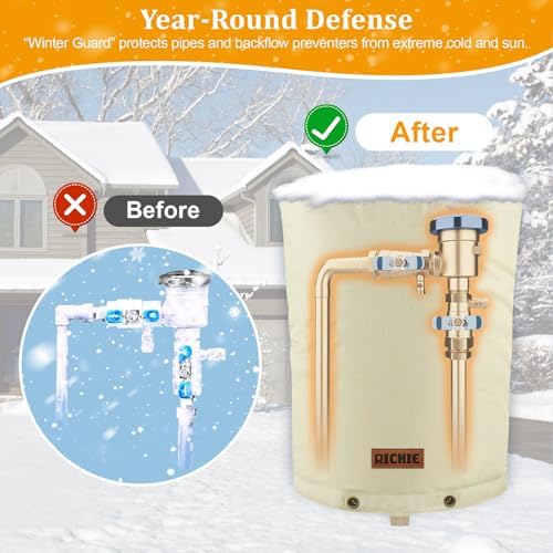 RICHIE Backflow Preventer Cover (5°F) Heavy-Duty 5-Layer Insulated Enclosure, Freeze & All-Weather Protection for Outdoor Pipe, Irrigation Sprinkler Valve, Well Water Pump & PVB, 24" Wx30 H Beige - Image 4