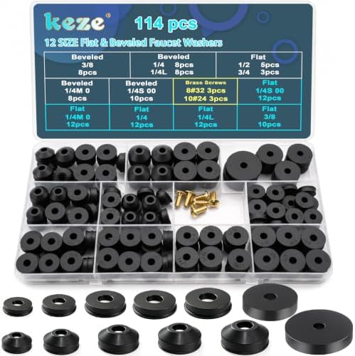 KEZE 114 PCS Faucet Washers Assorted Kit with Brass Bibb Screws Assortment by KEZE