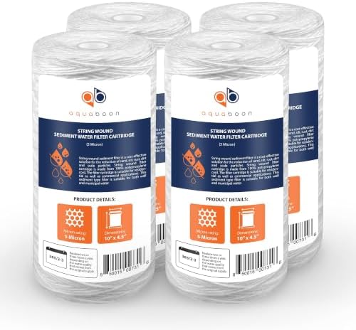 Aquaboon 5 Micron 10 x 4.5 String Wound Water Filter Cartridge 4-Pack by Aquaboon