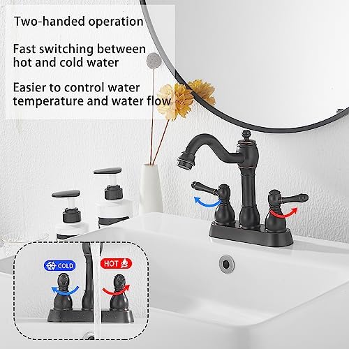 Oil Rubbed Bronze Bathroom Faucet, 2 Handles, 4 Inches Centerset - Image 3