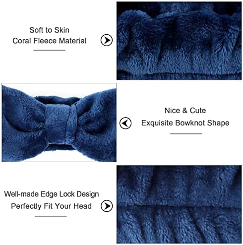 Ondder Spa Headband for Washing Face 8 Pack Navy Blue Skincare Headbands for Women Girls Terry Cloth Cute Bow Head Bands - Image 2