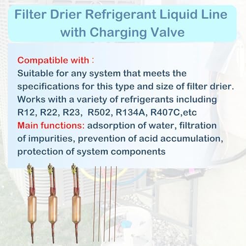 3PCS Filter Drier Refrigerant Liquid Line with Charging Valve,25GR 1/4 X 1/4,with 5 PCS All-Copper Welding Rod - Image 4