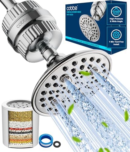 Cobbe 6 Spray High Pressure Filtered Shower Head for Hard Water Combo by Cobbe