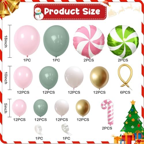 Nutcracker Christmas Balloon Garland Arch Kit, 112Pcs Green Pink and White Gold Latex Balloons with Candy Cane Mylar Foil Christmas Balloon for Girls Xmas Birthday New Year Candyland Party Decorations - Image 2