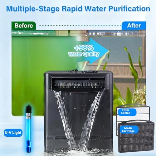 Turtle Tank Filter Aquarium Fish Filter w/U-V Light for Large 40-150 Gallon - Image 4