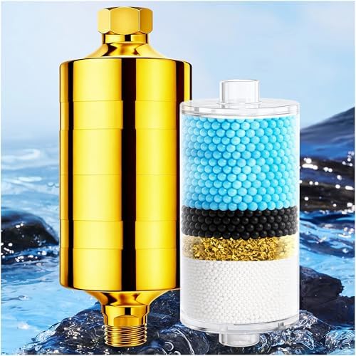 Larger Premium Metal Shower Filter, Stainless Steel 304, Clean Soft Water, Remove 99% Chlorine, Improve Your Skin Nail Hair, Easy to Install (GOLD) by Keycozy