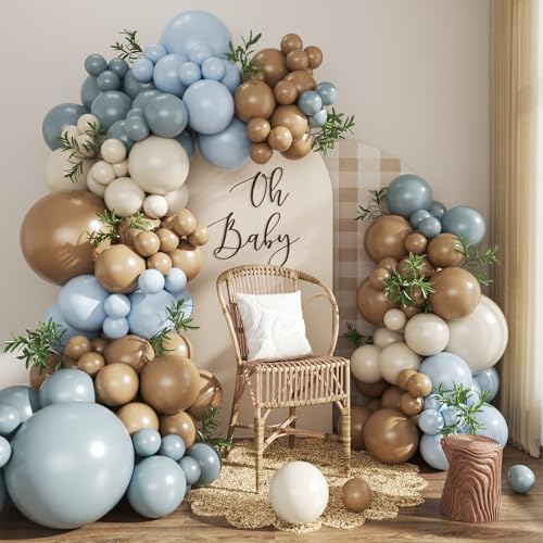 Blue and Brown Balloon Arch Kit for Bear Themed Baby Shower Decorations by CROSSFINGERS