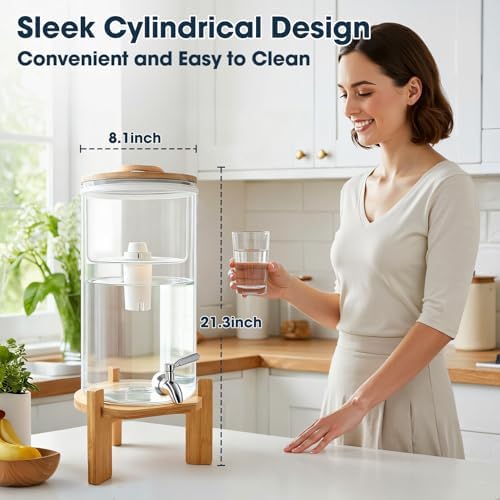 water filter dispenser Countertop water purifier System 3.1 Gallon Glass water filter with Wooden Stand and 1 Filters for Home and Office - Image 2