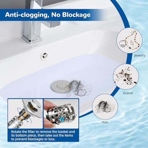 Hibbent Upgraded 3 in 1 Bathroom Sink Drain Strainer, Pop Up Stopper - Image 2