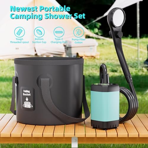 Moriko Portable Camping Shower, 6000mAh Rechargeable Shower Pump, Filtered Shower Head & 5 Gallons Foldable Bucket, Outdoor Shower for Hiking Beach, Travel, Pet Bath, Car Washing, Surf & Boat Cleaning - Image 6