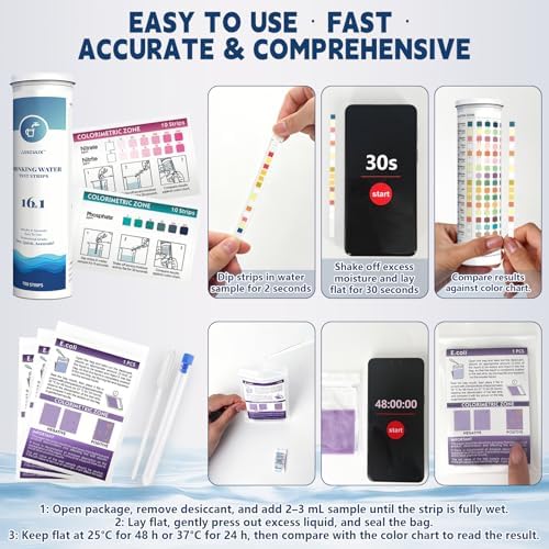 20 in 1 Water Tester for Drinking Water, Well Water Testing Kit, Suitable for Household Tap Water, Natural Water Quality Testing, Can Detect Water Hardness, Chlorine, Lead, Ph, Etc. (123 Test Strips) - Image 3
