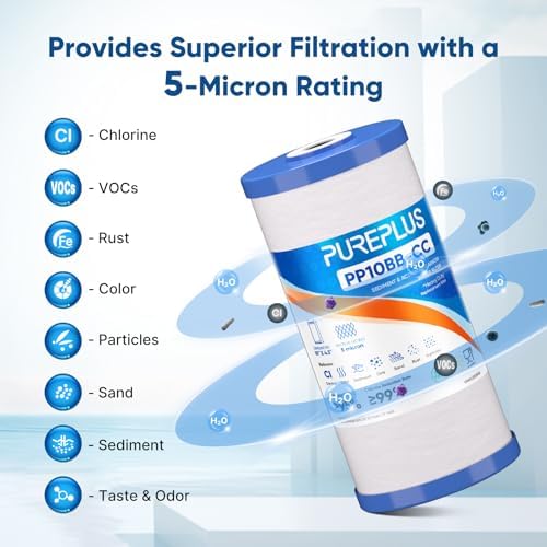 PUREPLUS 5 Micron 10"x4.5" Whole House Sediment & Carbon Water Filter,4PACK - Image 4