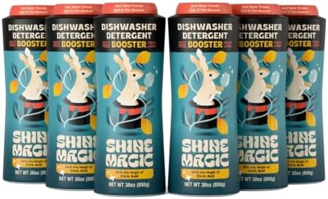 Hard Water Dishwasher Non-liquid Rinse Aid Booster, Concentrated Crystal Natural Citric Acid Spot & Film Remover for Spotless Glassware, Works with Any Detergent, 30 oz (Pack of 6) by ShineMagic