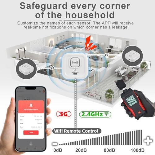WiFi Water Leak Detectors 100dB Smart Water Sensor Alarm with 3.22 ft Sensor Cable Triple Detection Mode, with App Remote Monitor, Wireless Tank Level Monitor for Basement, Kitchen, Bathroom (3pack) - Image 3