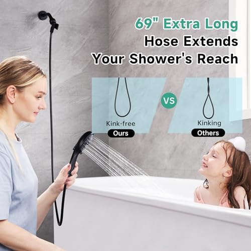 BRIGHT SHOWERS High Pressure Shower Head with Handheld, 9 Spray Settings Showerhead Built in Power Wash to Clean Tub and Pets, Extra Long 69" Hose, Adjustable Bracket, Matte Black - Image 6