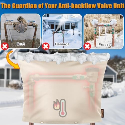 Angooni Upgraded Backflow Preventer Cover Aluminum Foil (5°F) - 30" W x 24" H Industrial 600D Winter Sprinkler Valve Covers for Outside, Anti-UV Winter-Freeze Water Well Pump Cover, Beige - Image 2