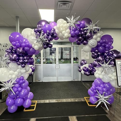 150Pcs Purple Balloons Garland Arch Kit - 5 10 12 18 inch Lavender Pastel Metallic Purple Confetti Balloons Silver White Latex Balloon for Girl Birthday Baby Shower Princess Party Decorations - Image 5