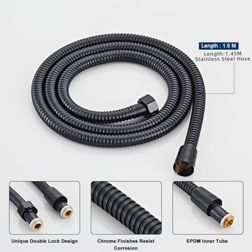 Handheld Shower Head，High Pressure Black Shower Head,Water Saving Detachable Shower Wand with Solid Brass Body and 5 ft Flexible Hose, Easy to Clean and Durable - Image 5