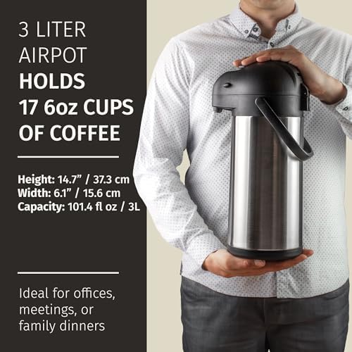 Cresimo Coffee Carafe with Pump 102oz / 3L Airpot Large Hot Water Dispenser - Image 3