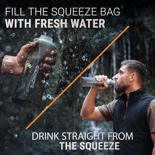 Bachgold Squeeze Filtered Water Bottle, Collapsible Portable Camping Filter - Image 2