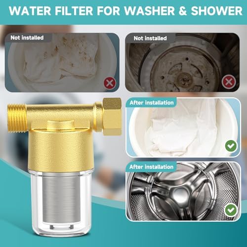 Washing machine water filter, capable of filtering out impurities of 40 microns in water, protecting household appliances. Suitable for water heaters and showers, (aurichalceous) - Image 3