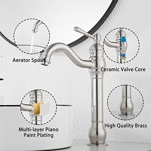 Bathroom Vessel Sink Faucet, Brushed Nickel - Image 4
