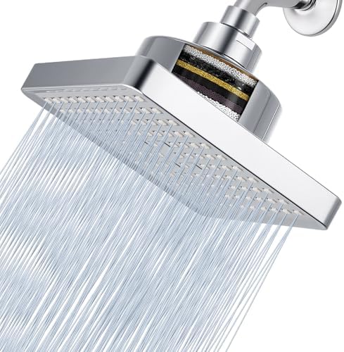 High Pressure Rain Shower Head with Filtered - 6" Square Showerhead Filter for Remove Chlorine and Harmful Substances, Improve Hair and Skin Problems, Chrome by NuodanLuxuryShowerSystems