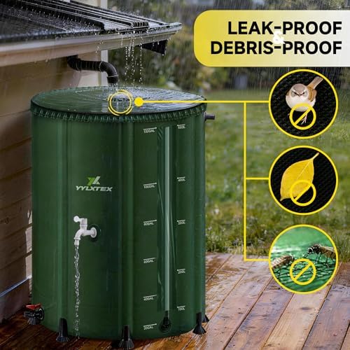 132 Gallon/500L Collapsible RainWater Collection Barrel,Water Tank&Reinforced with 2mm Frame Portable Rain Catcher,Includes Quick-Connect Tap&Sprinkler,Heavy Duty 0.6mm PVC for Long-Lasting Use,Green - Image 5