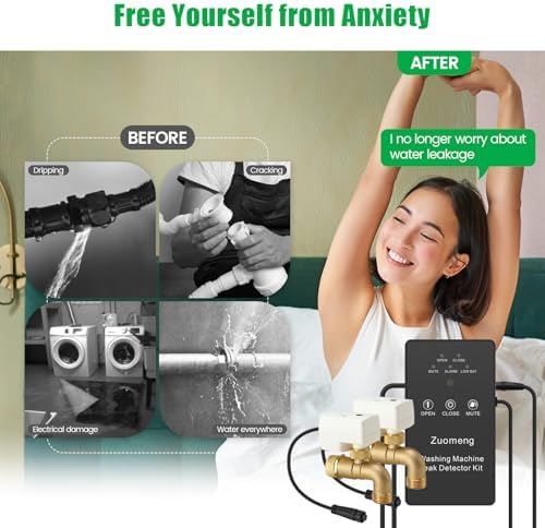 Washing Machine Water Leak Detector Kit with Dual Power Supply, Precise Sensor, Automatic Shut-Off Hot & Cold Valves 3/4" 90° , Alarm Sound and Alarm Light - Image 2