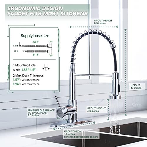 WEWE Pull-Down Kitchen Faucet, 2-Mode Sprayer, Polished Chrome, High Arc - Image 2