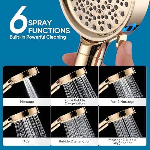 Cobbe Filtered Shower Head with Handheld, High Pressure 6 Spray Mode Showerhead with Filters, Water Softener Filters Beads for Hard Water - Remove Chlorine - Reduces Dry Itchy Skin, Egyptian Gold - Image 5