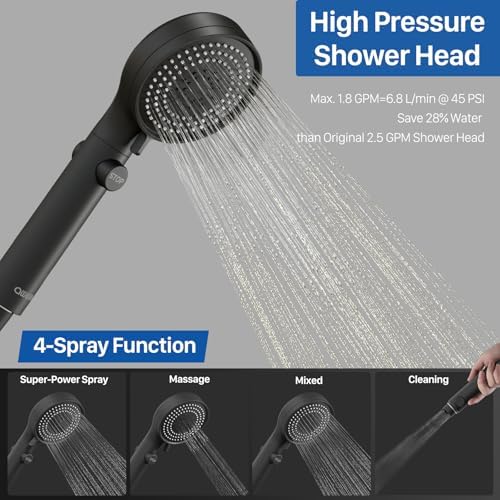 RV Shower Head with Hose, High Pressure Shower Head with Handheld On Off Switch, Travel Trailer, Motorhome and Boat and Camper Must Have RV Accessories Replacement Part, Matte Black - Image 2