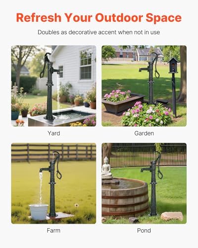VEVOR Well Hand Pitcher Pump, 20 ft Max Lift, Antique Cast Iron Manual Hand Water Pump with Heightening Base, NPT 1-1/4 in Connection, Easy Installation, for Outdoor Garden, Pond, Yard, Farm, Green - Image 6