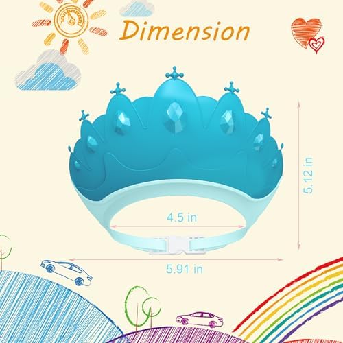 Baby Shower Cap Shield, Baby bath set shower cap, Visor Hat for Eye and Ear Protection for 0-9 Years Old Children,Cute Crown Shape Makes the Baby Bath More Fun (Blue) - Image 6
