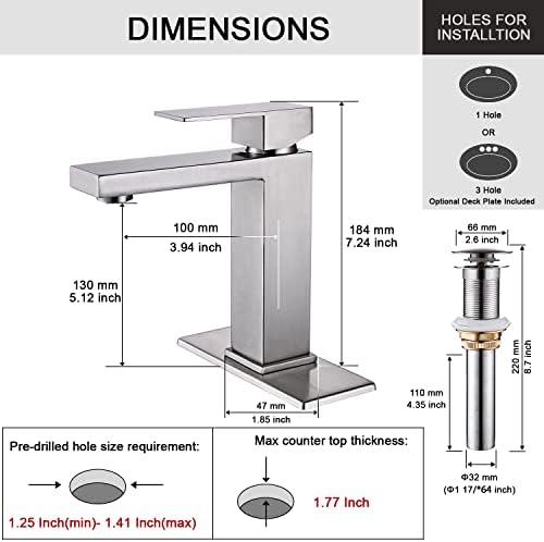 AVSIILE Brushed Nickel Bathroom Faucet, Single Hole Vanity Bath Faucet - Image 3